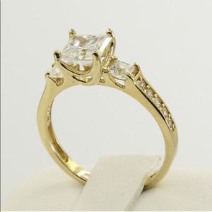 REAL 14K Yellow Gold Engagement Ring Princess Cut